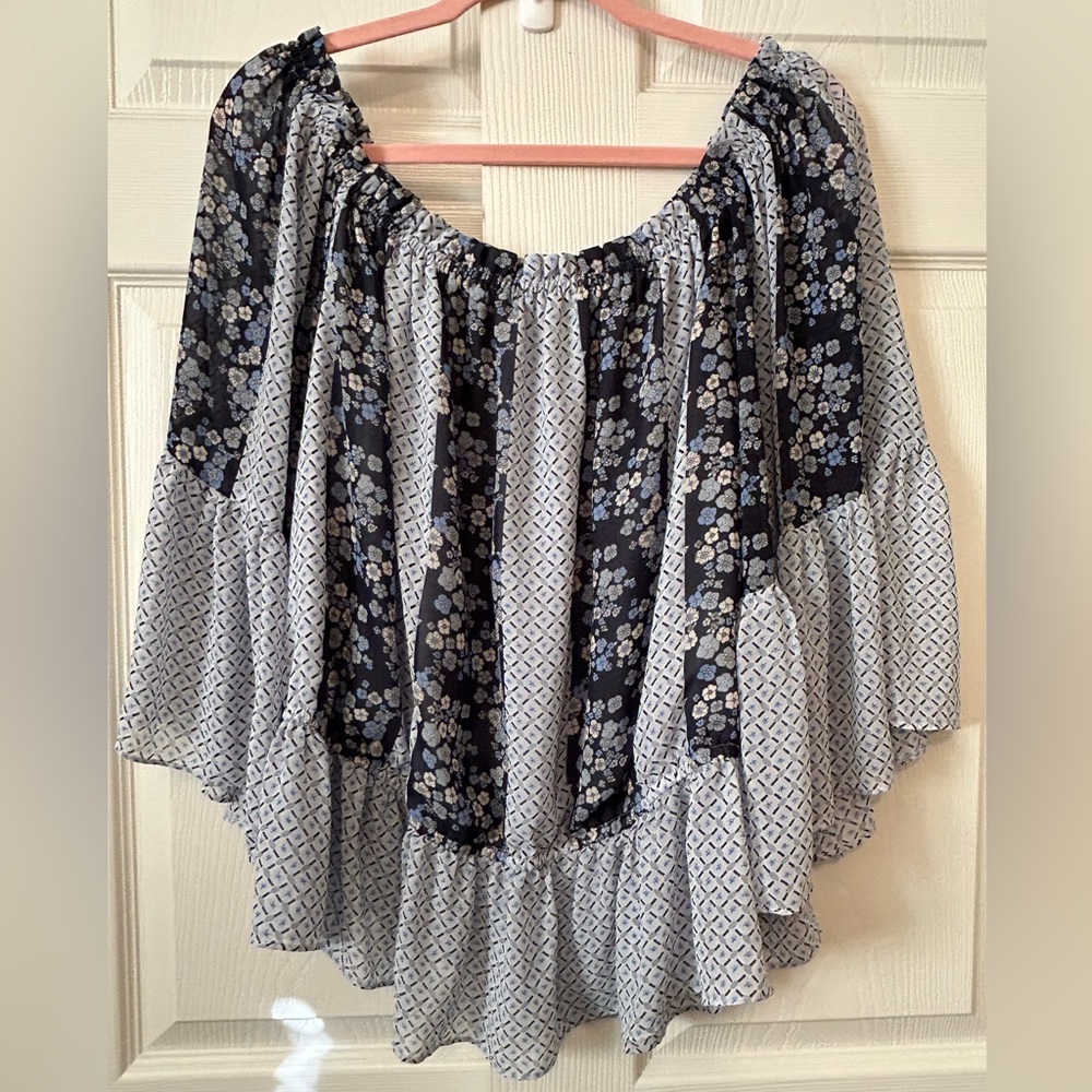 Cato Navy Blue and White Floral Blouse